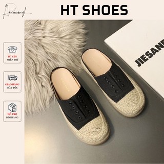 Giày sục đế bệt không dây dệt cói hai màu dễ phối đồ phong cách đơn giản dễ đi cho mùa hè G49