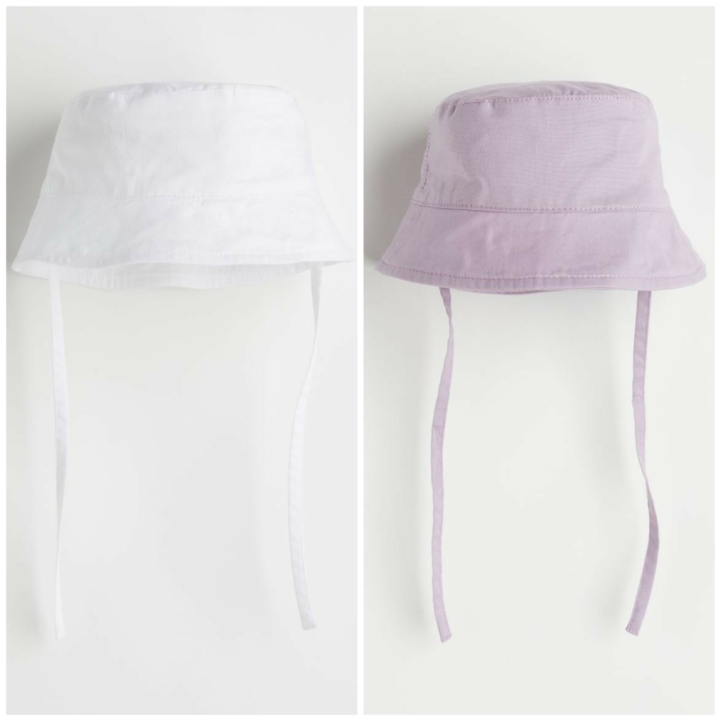 Mũ cotton trắng/nâu/xanh/tím/hồng có dây 0862636 1118710 HM H&M_Hàng UK US