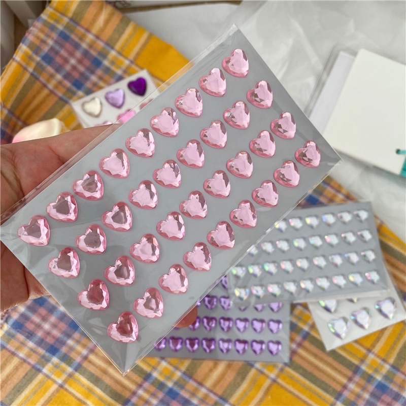 Miếng sticker hình dán đa năng Y2K hình gems trái tim đáng yêu A002