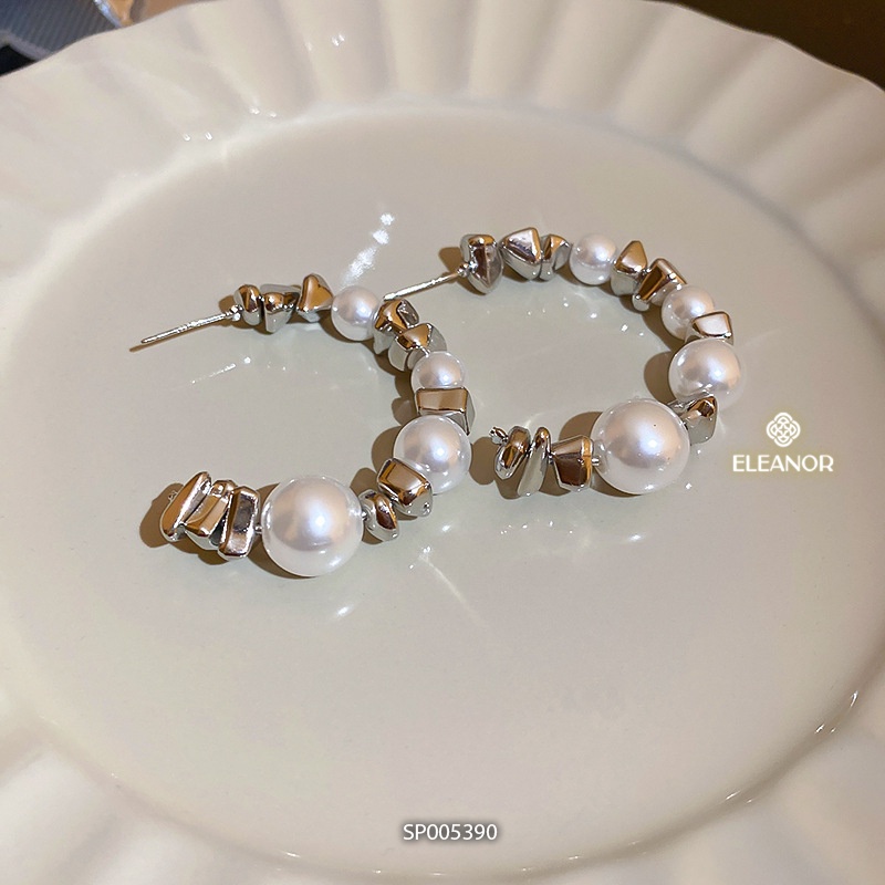 Bông tai nữ chuôi bạc 925 Eleanor Accessories hình chữ C đính ngọc trai nhân tạo thanh lịch phụ kiện trang sức 5390
