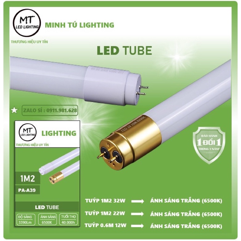 COMBO 5 Bóng đèn tuýp led vỏ nhựa 1m2 22w ánh sáng trắng