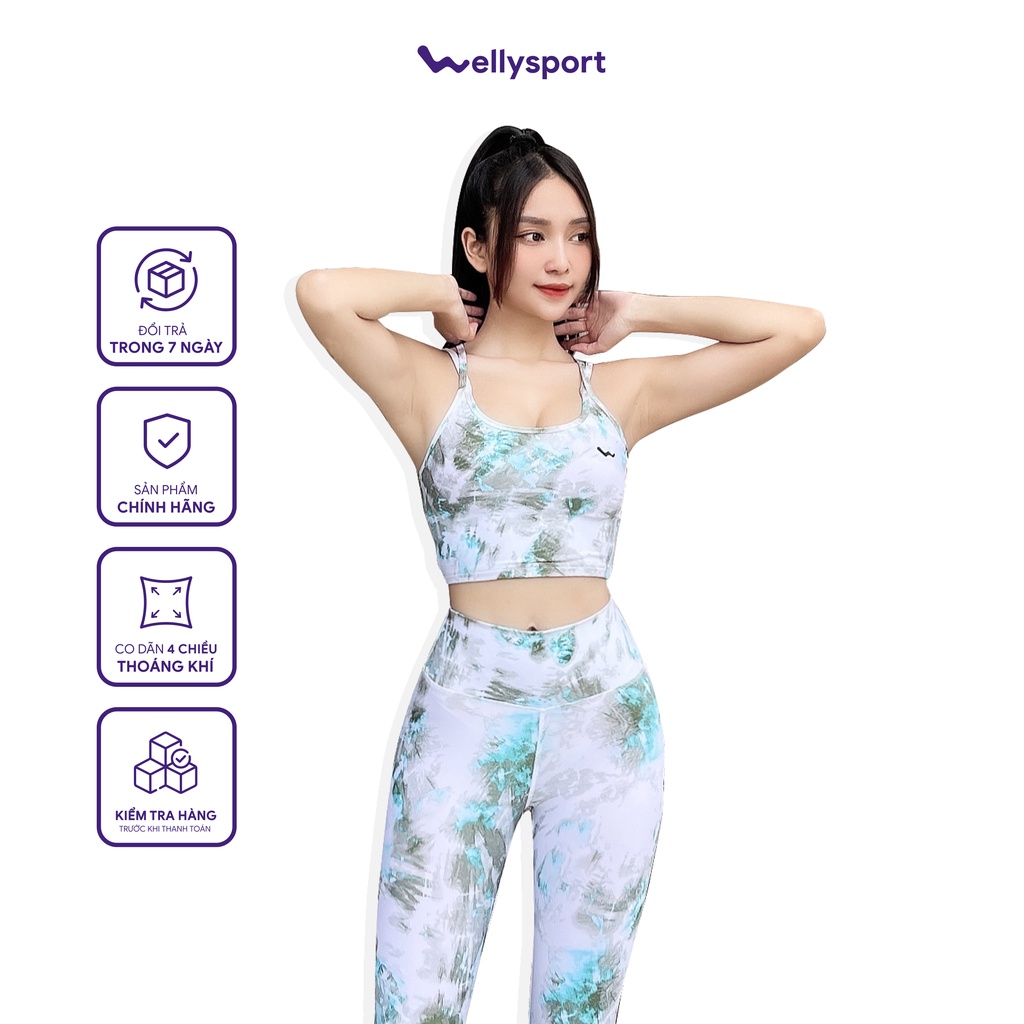 Bộ Đồ Tập Nữ Yoga, Gym, Màu Loang Xanh, Welly Sport, Mã SCC01