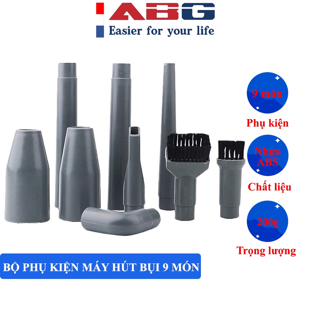 Bộ 9 món phụ kiện vệ sinh ABG chuyên dụng dành cho máy hút bụi, đầu chổi vệ sinh máy hút bụi
