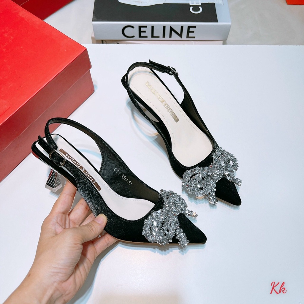 Giày quai hậu QUEEN SHOES nơ đá sang chảnh 616-1