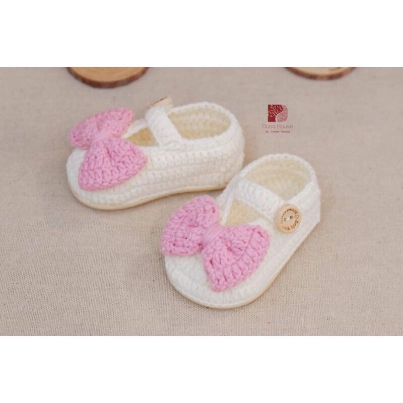 giày búp bê len handmade đính nơ siêu mềm cho bé