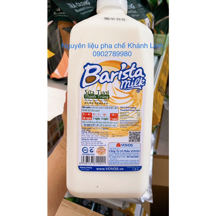 Sữa Tươi Thanh Trùng Barista 1.8Lit