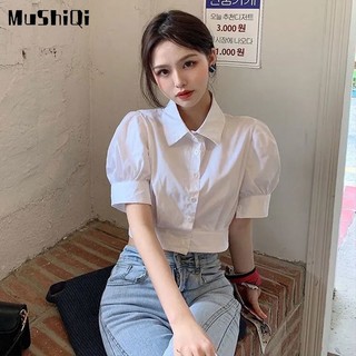 Mushiqi Áo Sơ Mi Trắng Ngắn Dáng Rộng Tay Phồng Thiết Kế Mới Cho Nữ