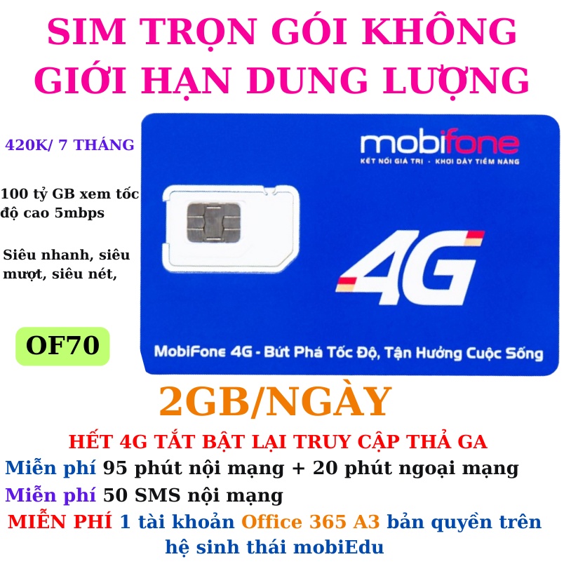 [SỐC] Sim 4G Mobifone KO giới hạn dung lượng - Tặng kèm tài khoản OFFICE 365 kèm phút gọi - tin nhắn MIỄN PHÍ