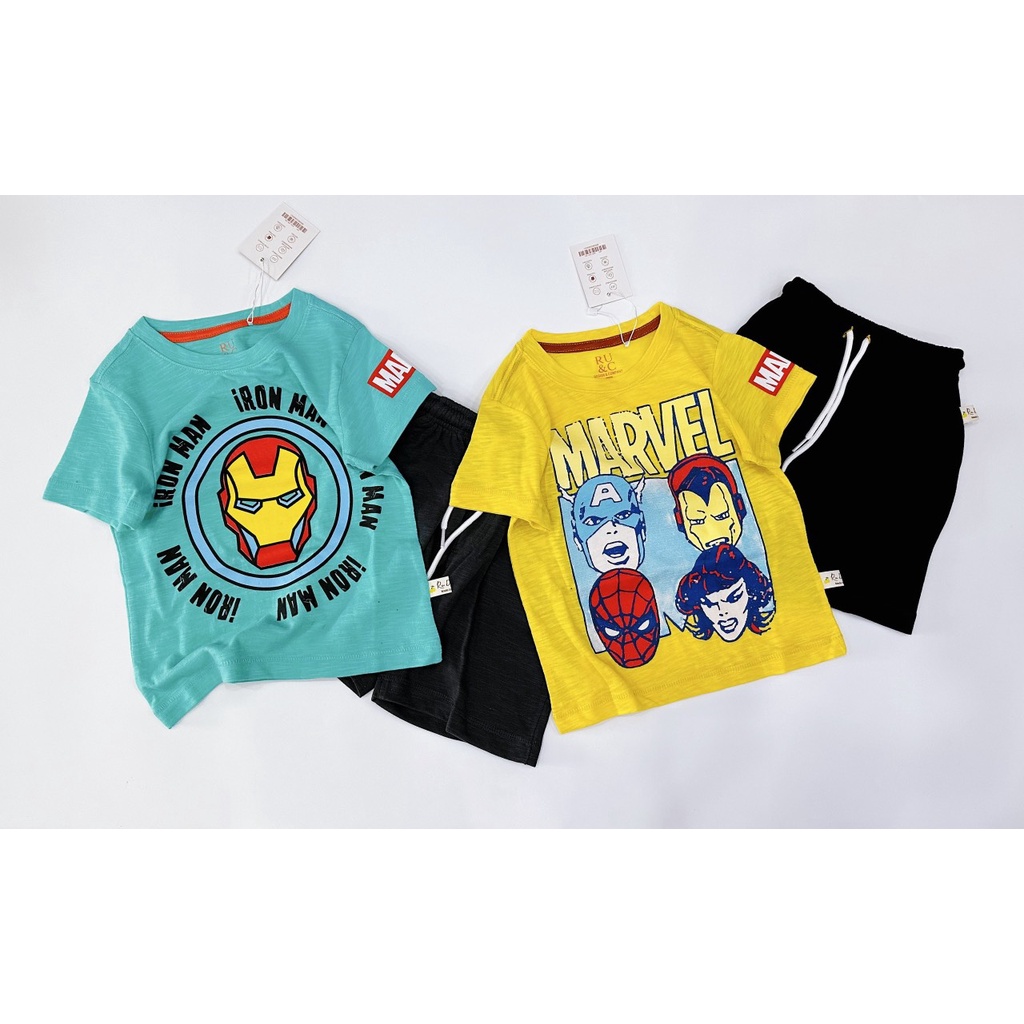 Quần áo tre em Bộ cộc bé trai vải cotton in marvel