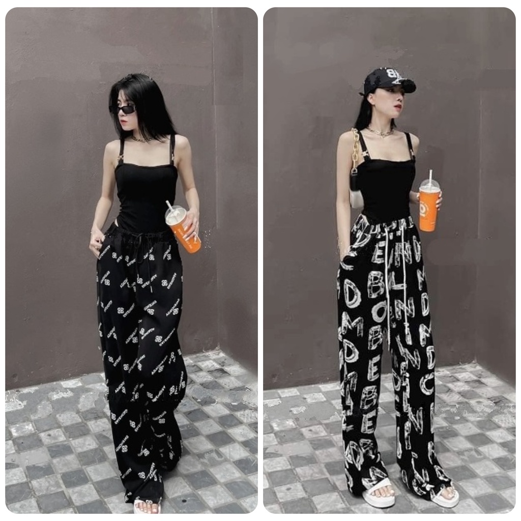Đồ bộ nữ quần ống suông rộng áo croptop hai dây (size từ 40-60kg) vải thun gân