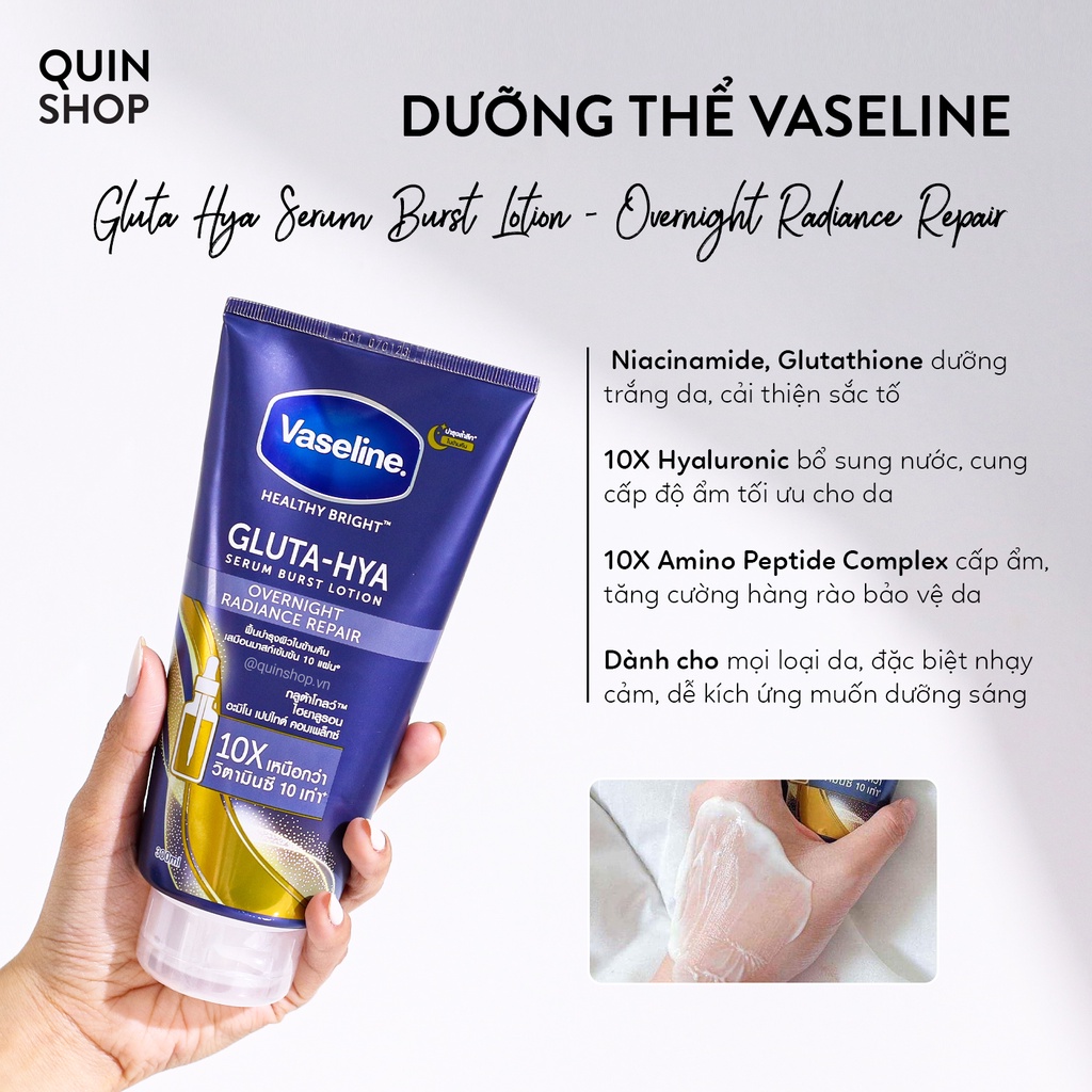 Sữa Dưỡng Thể Trắng Da, Chống Nắng Vaseline Healthy White, Gluta Hya Serum Burst Lotion