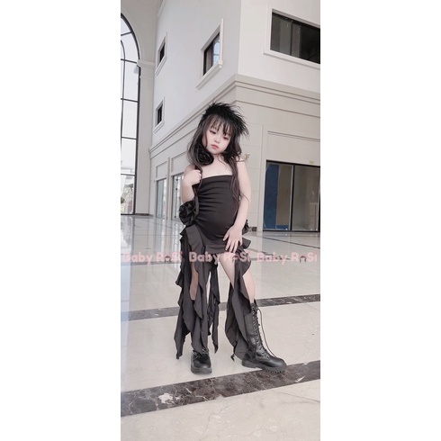 Váy tua rua hoa hồng MPB cho bé kèm chocker hoa