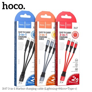 Cáp sạc nhanh 3 đầu hoco x47 bọc dù 25cm