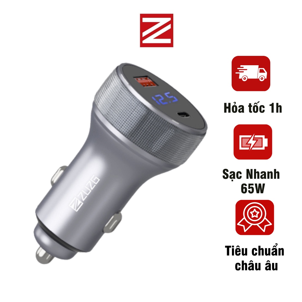 Tẩu sạc ô tô sạc nhanh 36W 2 cổng USB và type-C chính hãng ZUZG C13PD