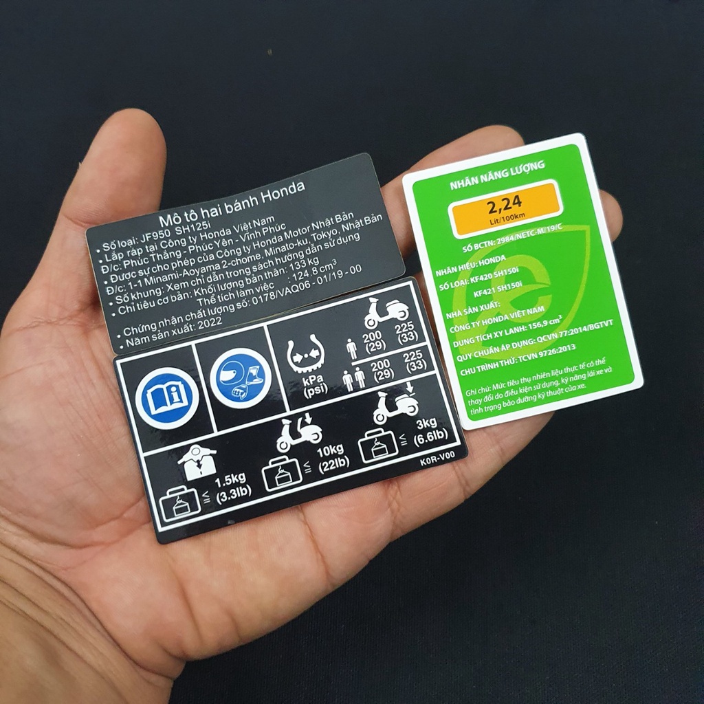Tem Thông Số Honda SH 125, 150 Tem 3 Lớp Như Zin