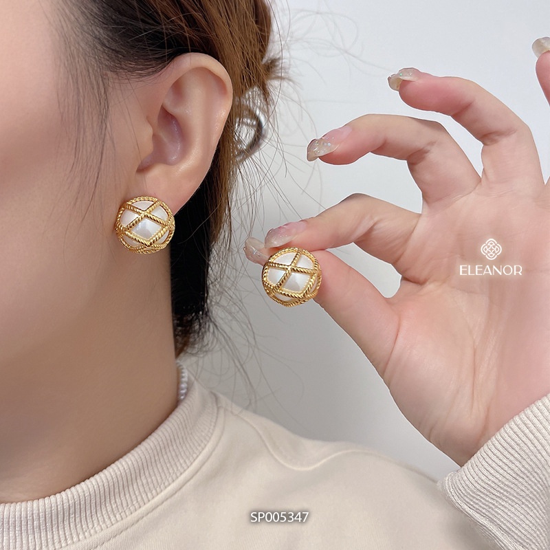 Bông tai nữ chuôi bạc 925 Eleanor Accessories đính ngọc trai nhân tạo viền lưới phụ kiện trang sức 5347