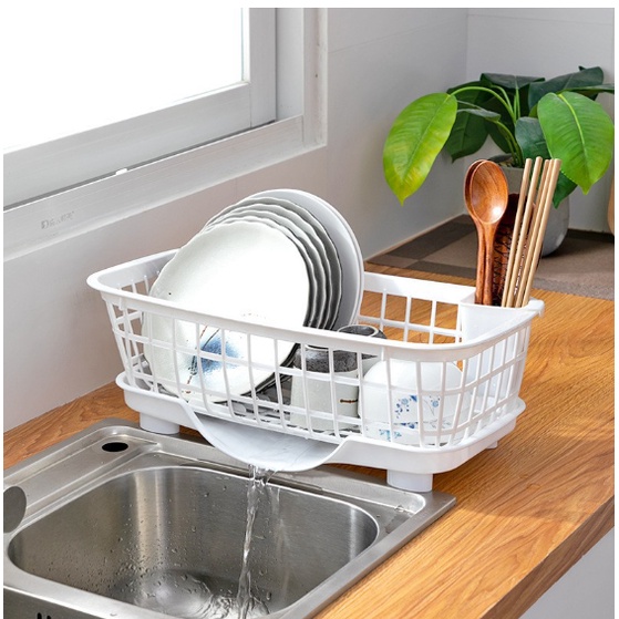 Rổ úp chén, giá úp bát đĩa có khay hứng thoát nước kèm ống đựng đũa loại đẹp