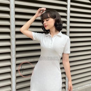 Đầm Polo Cổ Sơ Mi Dáng Ngắn Tay Cộc Chất Thun Cotton / Váy Xoè Ôm Eo Chuẩn Fom 4 Màu Đen, Nude, Cam Và Trắng