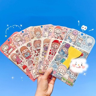 Gói 16 tấm sticker kèm cây cán phẳng, set nhãn dán xinh xắn trang trí phụ kiện