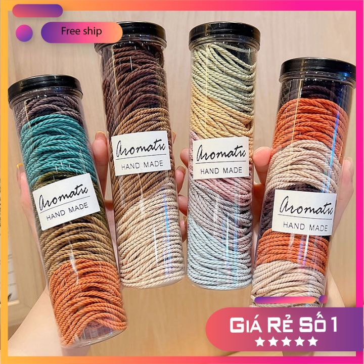 Hộp 100 thun buộc tóc nữ nhiều màu trơn cao cấp bền bỉ tiện lợi