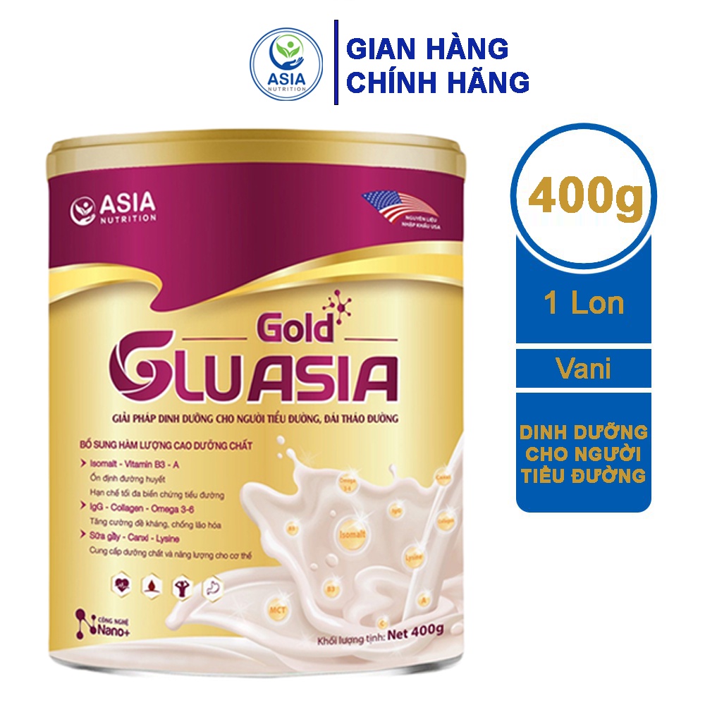 Sữa tiểu đường Glu Asia Gold cao cấp Asia Nuitrition 400g tác dụng cung cấp dinh dưỡng, năng lượng cho người tiể.u đường