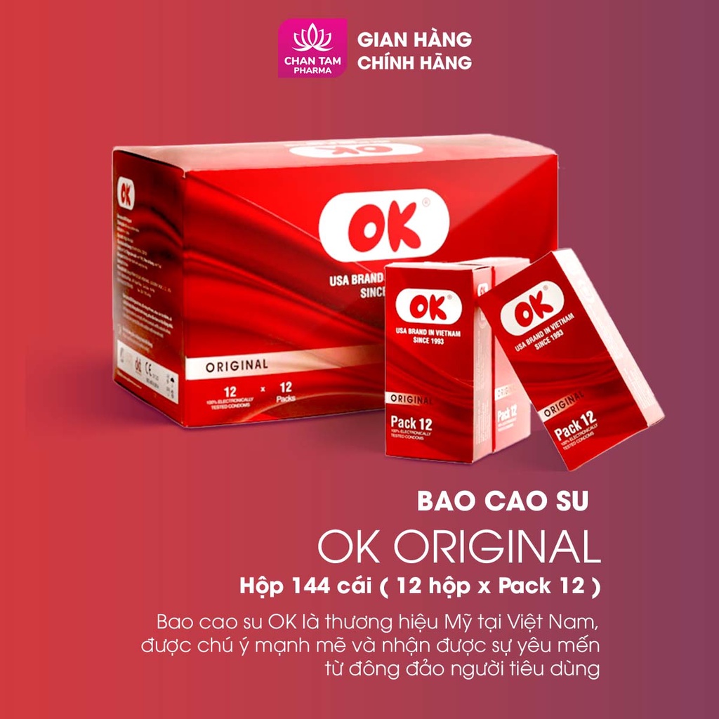 Bao cao su OK không mùi original – hộp 144 cái (12 hộp nhỏ)