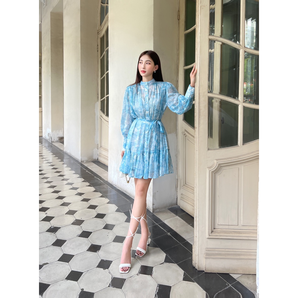 COCO SIN - Đầm Voan Hoa Xanh Blue