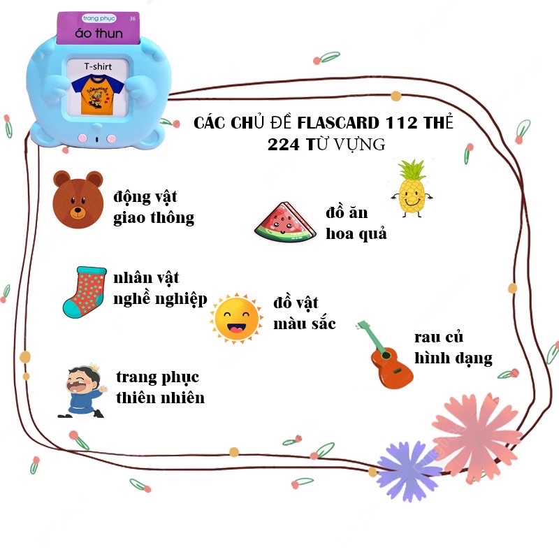 Máy Đọc Thẻ Song Ngữ Anh Việt Cho Bé Miwako Tặng Kèm Dây Sạc và Thẻ Flashcard - Miwako Official Store