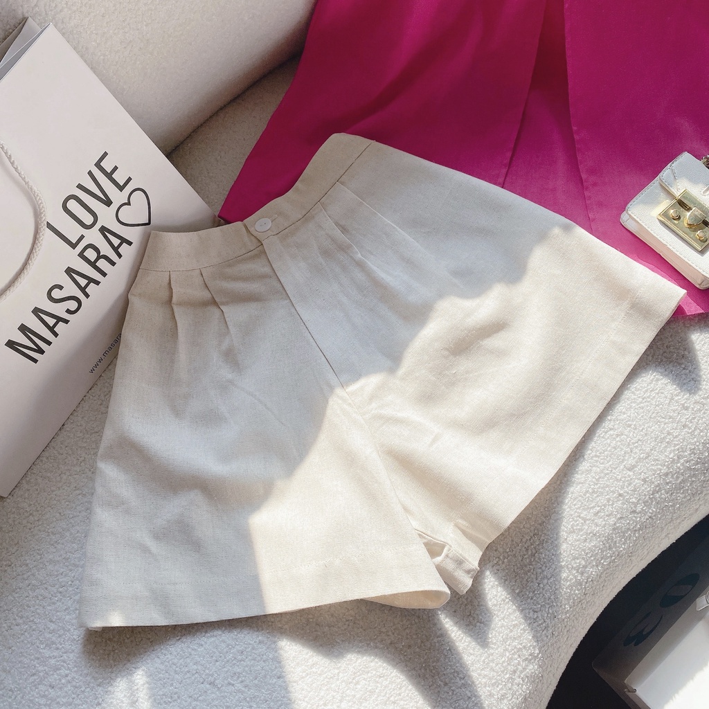 SET ÁO SÁT NÁCH HỒNG XẺ TÀ SAU NÚT BỌC + QUẦN SHORT KEM (TH)