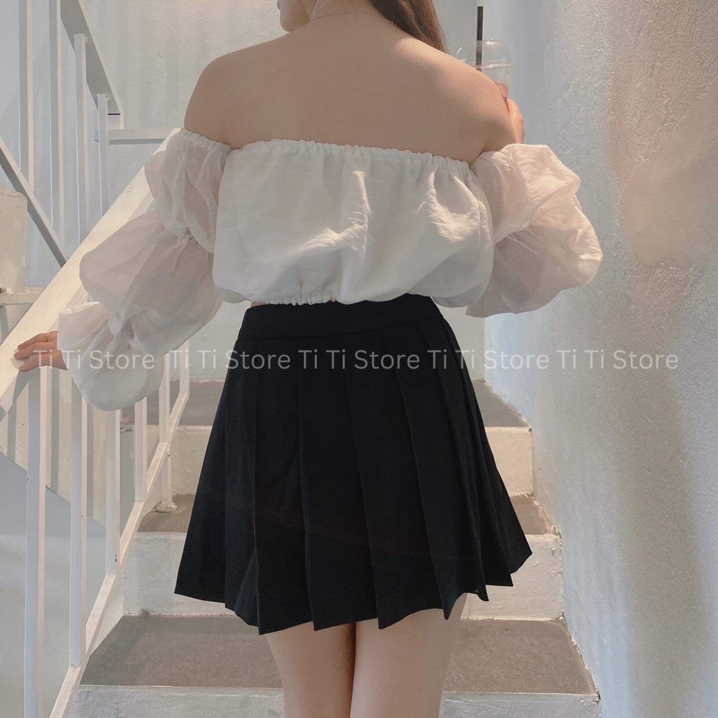 Áo trễ vai tay rời chun tay co giãn 2 màu đen trắng cho nữ, Áo trễ vai croptop tay bồng | BigBuy360 - bigbuy360.vn