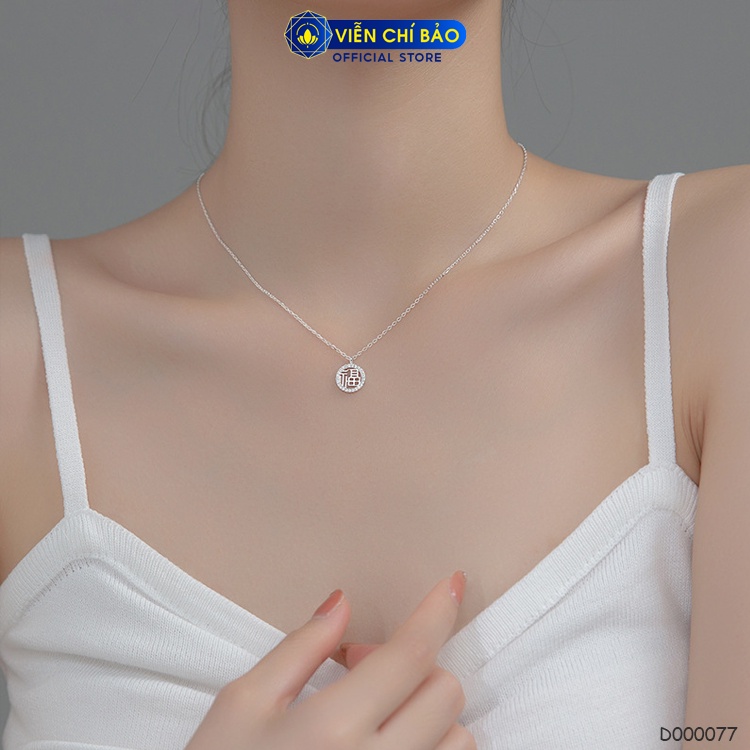 Dây chuyền bạc nữ chữ Phúc đính đá bạc ý 925 thời trang phụ kiện trang sức Viễn Chí Bảo D000077