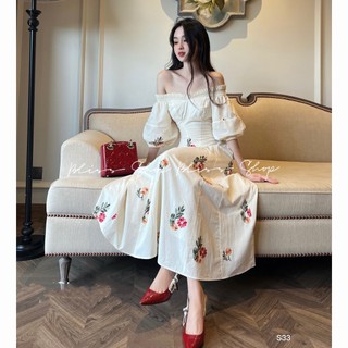 V41 - Đầm trễ vai hoa nhí