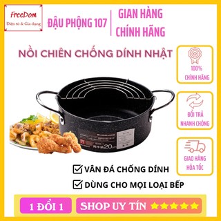 Nồi chiên chống dính Nhật size 20cm có khay ráo mỡ vân đá siêu bền