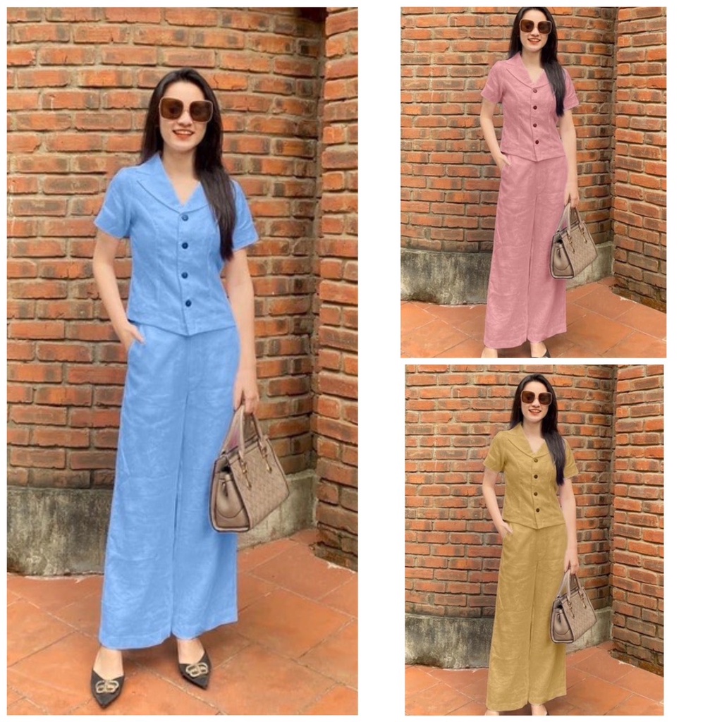 Đồ Bộ, Set Đồ Đũi, Bộ Đũi Nữ, Bộ Đũi Nữ, Quần Dài, Cổ Vec MÃ A2