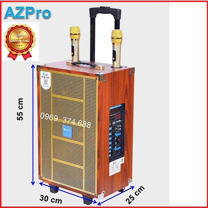 Loa kéo Bluetooth chính hãng AZPRO,AZ-10-PRO Bass 25 thùng gỗ cao cấp,Chống hú tốt,Tặng 2 mic không dây chính hãng Azpro