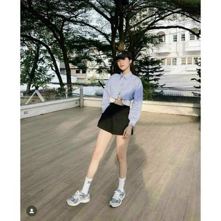 SET CROP SƠ MI KẺ XANH SHORT ĐEN