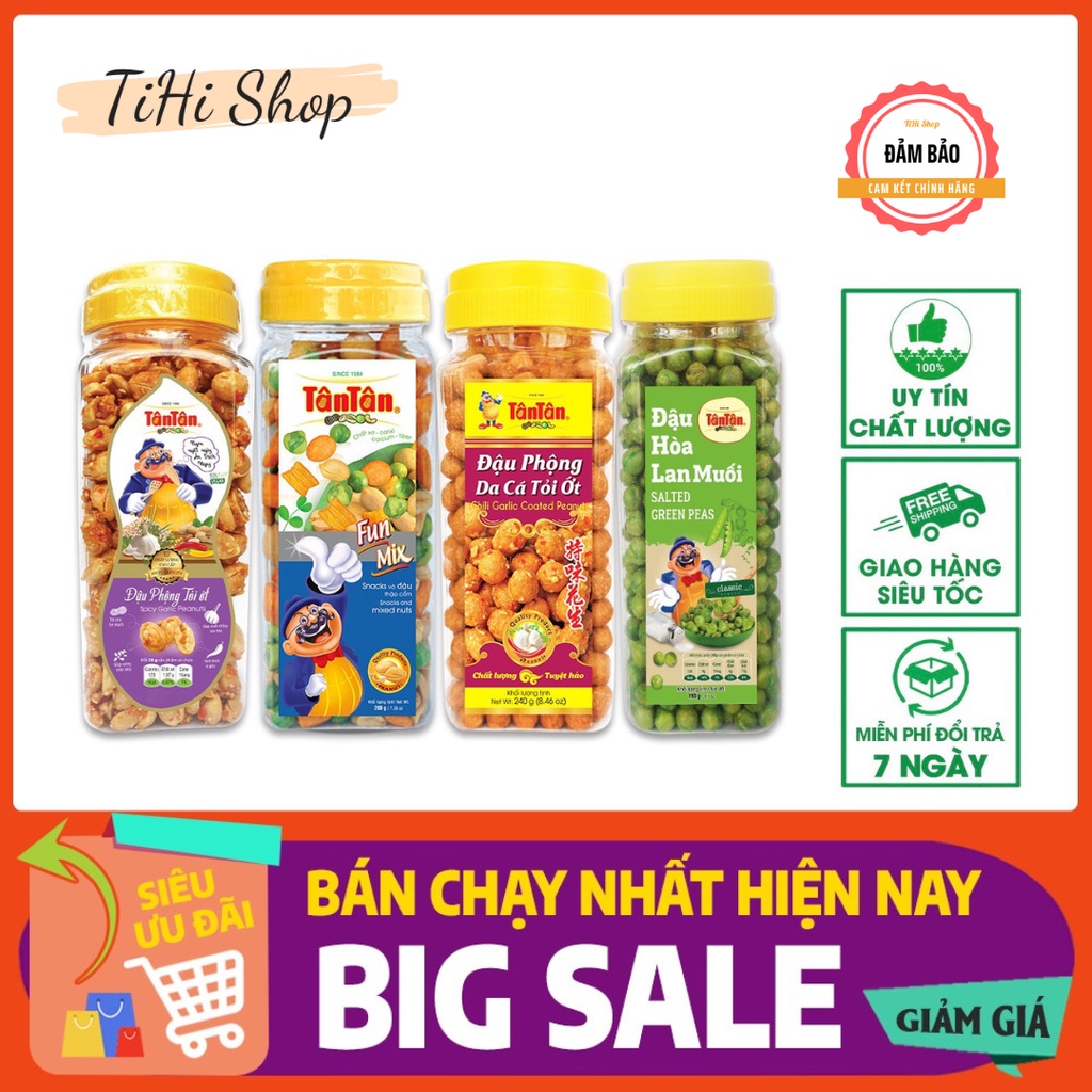 Đậu Phộng Tân Tân Hũ 190g Snack và Đậu Thập Cẩm/Đậu Hà Lan Wasabi....