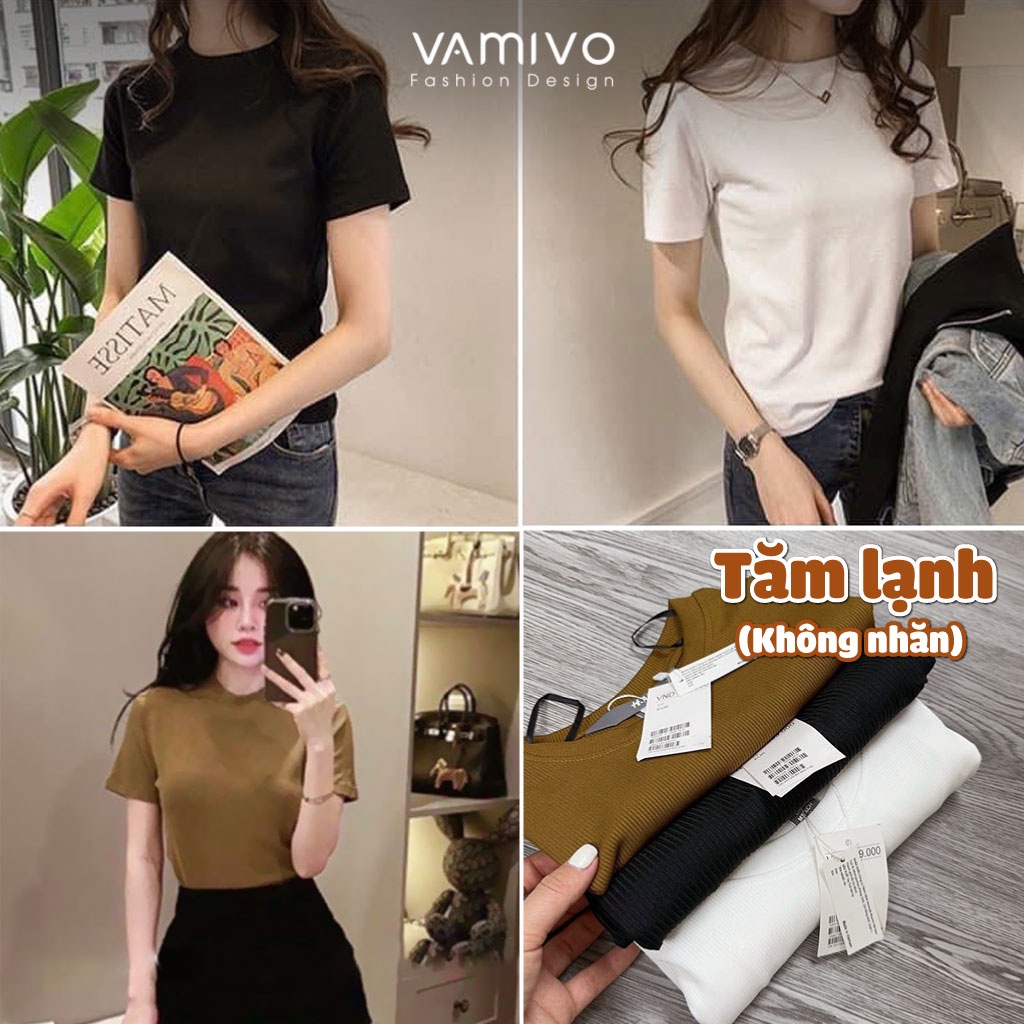 Áo thun nữ trơn cổ tròn form ôm tăm lạnh Vamivo ATT02, áo phông dáng ôm body