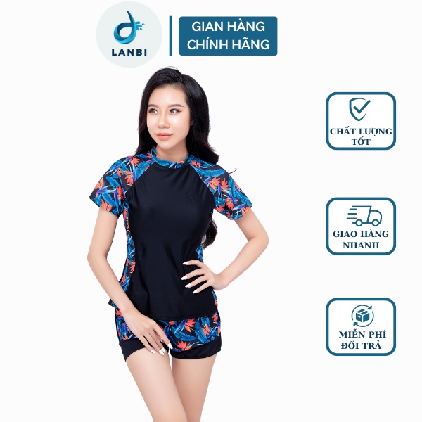 Đồ Bơi Nữ Bikini LANBISHOP Hai Mảnh Ngắn Tay Quần Đùi Hoạ Tiết Lanbi-021