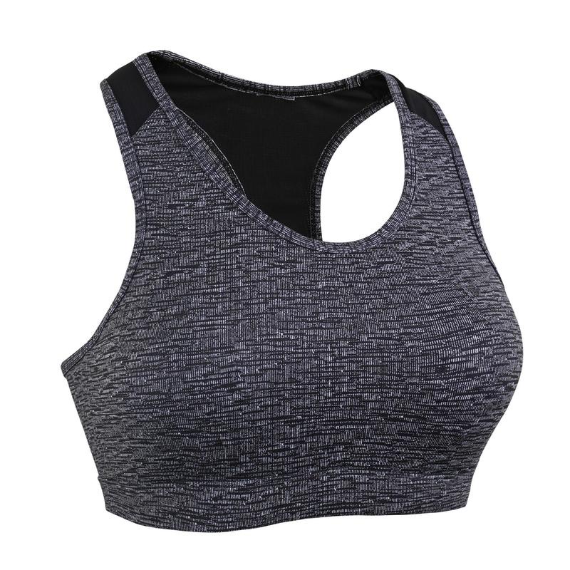 Áo bra thể thao tập cardio 100 có khóa kéo cho Nữ Vân xám DECATHLON DOMYOS mã 8549010