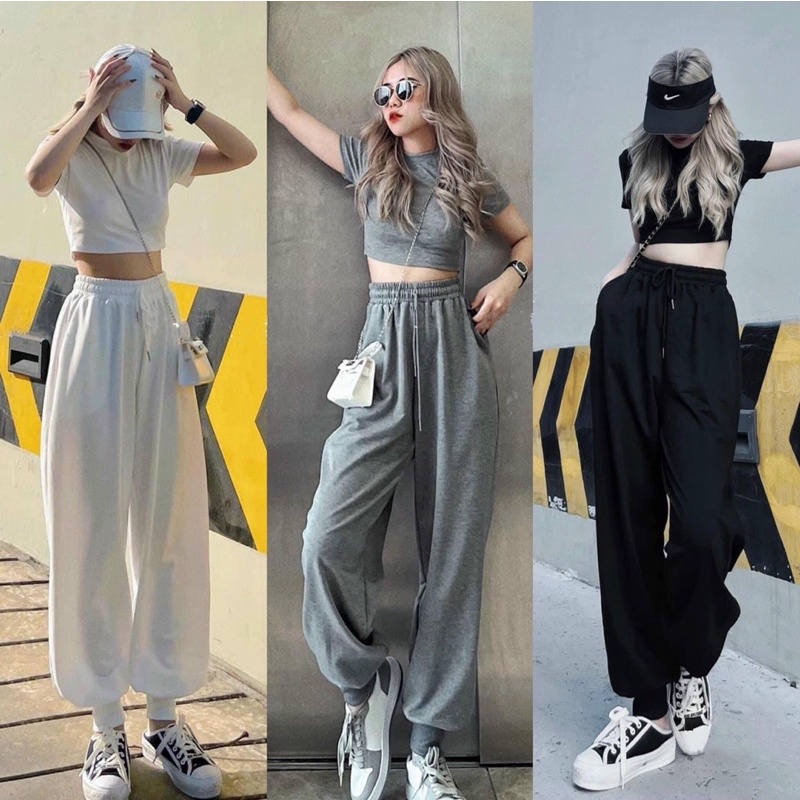 Set bộ Quần Jogger Áo Croptop nữ Siêu Hack Dáng, Bộ Quần Bom Áo Croptop ngắn tay