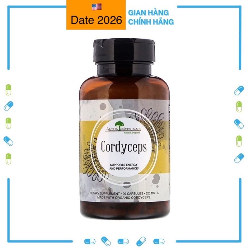 Viên Đông Trùng Hạ Thảo Cordyceps Aloha chai 90 viên Date 2026