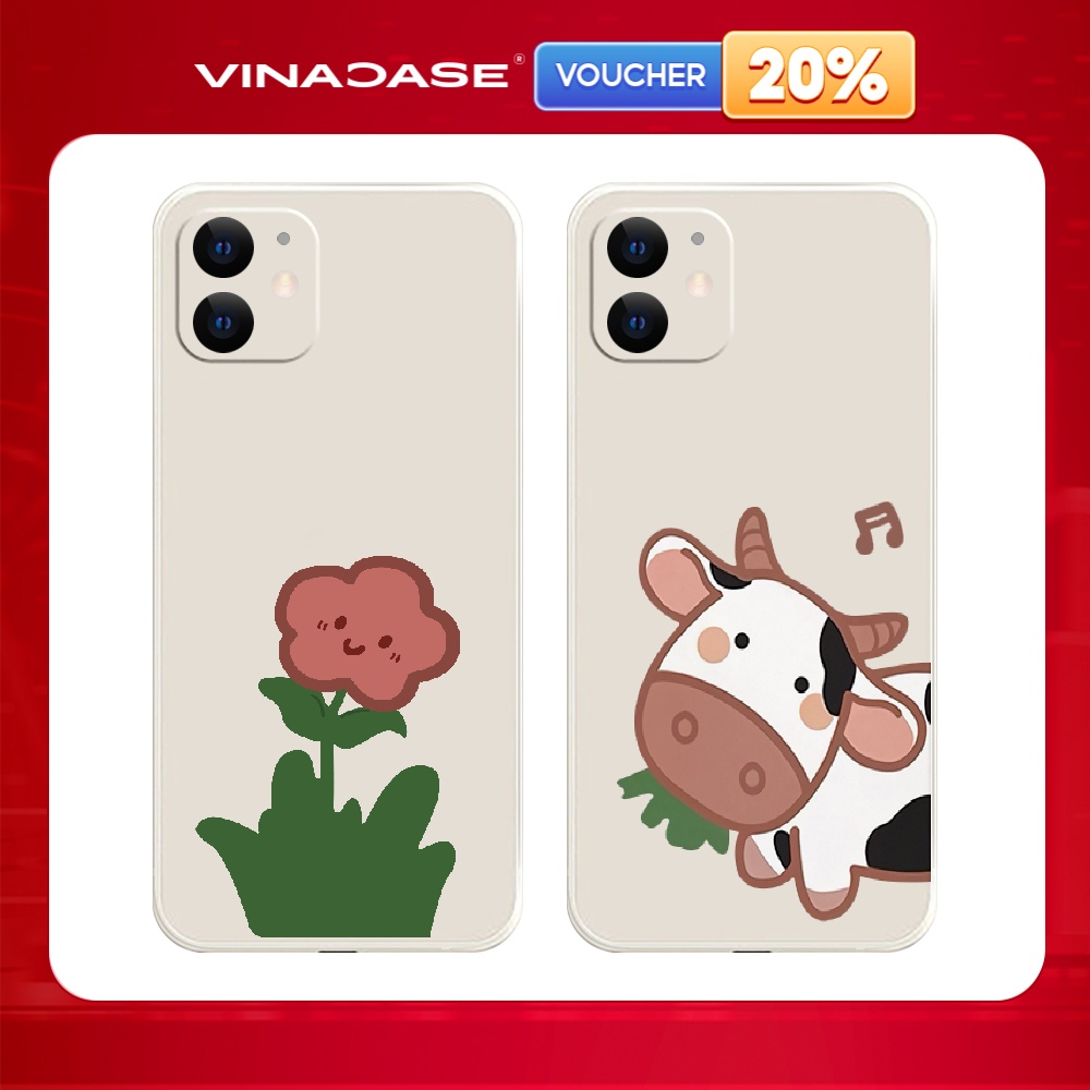 Ốp lưng Vina Case Iphone 6S/6 Plus/7G/8G/X/Xs/11/12/....dẻo cạnh vuông bảo vệ camera hình Bò Ăn Hoa