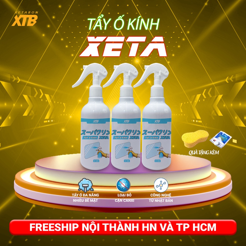 Tẩy ố kính ô tô phủ nano XETA 300ml phiên bản mới 2023 làm sạch an toàn cho kính xe, tẩy ố, mốc cặn canxi chính hãng