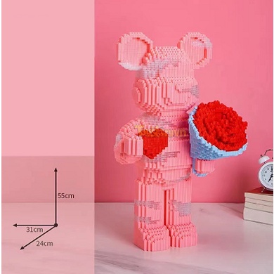 Bộ Lego Lắp Ráp 3D Gấu Bearbrick cầm hoa size 35cm