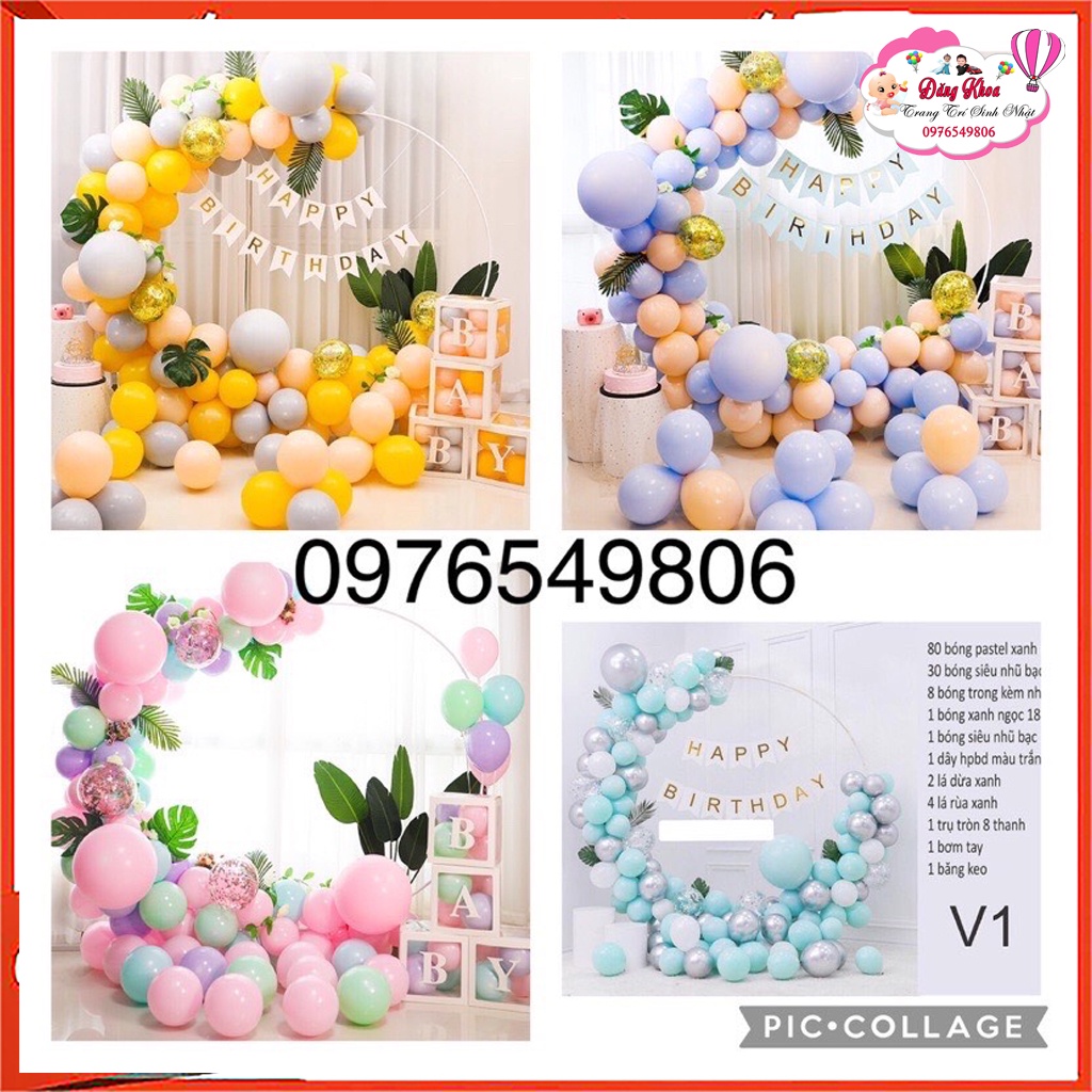 Set bóng trang trí sinh nhật cho bé gái bé trai kèm khung tròn, set trang trí tone màu pastel đẹp, trang trí sinh nhật(i