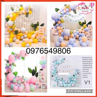 Set bóng trang trí sinh nhật cho bé gái bé trai kèm khung tròn, set trang trí tone màu pastel đẹp, trang trí sinh nhật(i