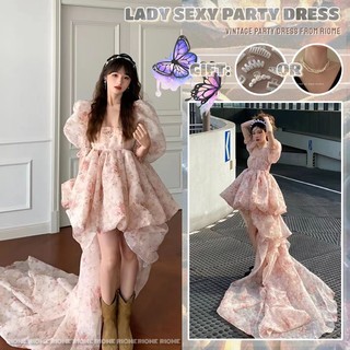 【Váy có thể tháo rời phần đuôi】Váy công chúa Đầm Công Chúa Tay Phồng Cổ Vuông Thời Trang Mùa Hè Xinh Xắn Cho Nữ