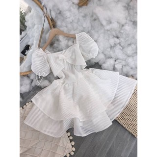 [ HÀNG CÓ SẴN ] ĐẦM TRẮNG XỐP XOÈ NƠ NGỰC
