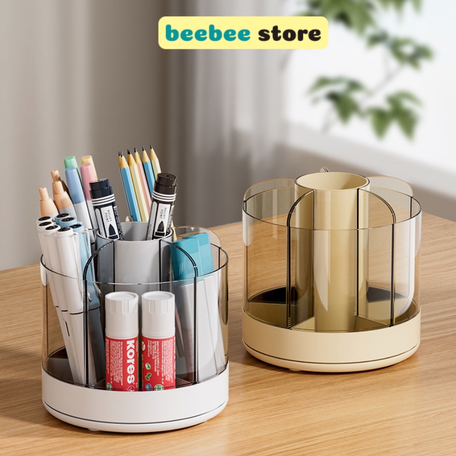 Lọ Đựng Bút, Thước, Đựng Cọ Trang Điểm Chia Ngăn, Đế Xoay 360 Tiện Lợi P052